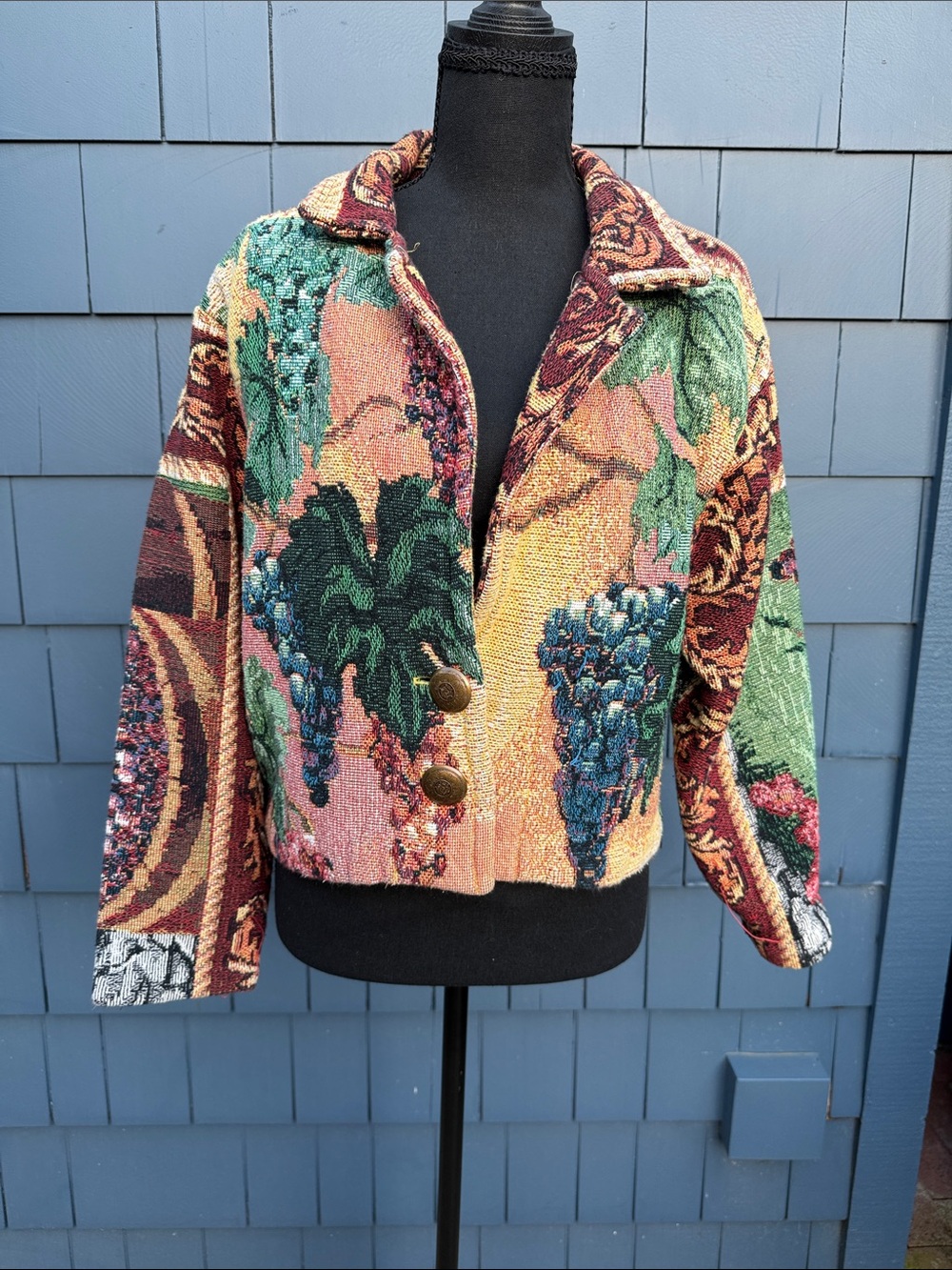 Multicolor Tapestry Cropped Blazer - Women's blanket jacket wine grapes
